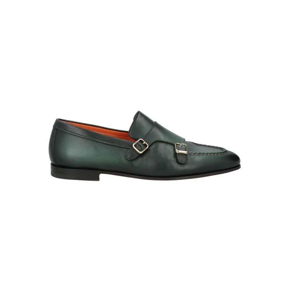 SANTONI Double Buckle tamno zelene cipele