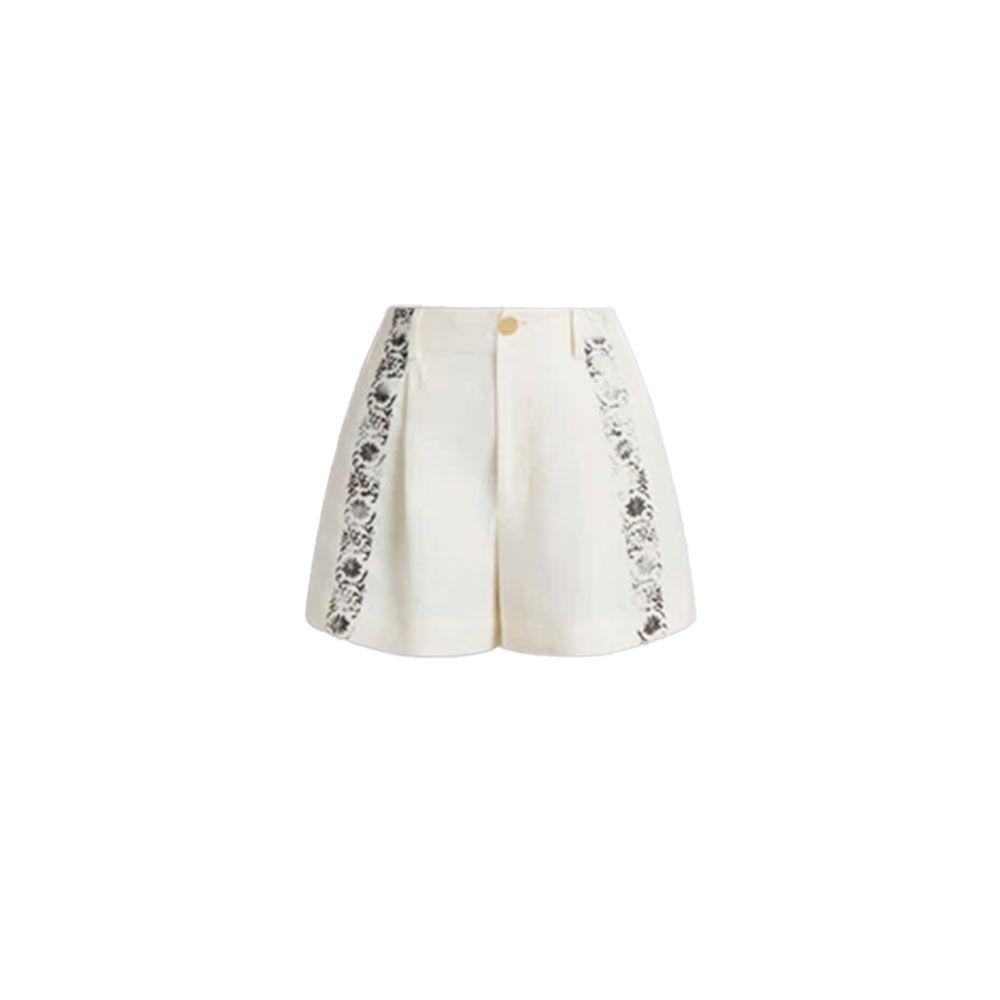 ALBERTA FERRETTI mliječno bijeli ženski laneni šorts sa cvjetnim printom