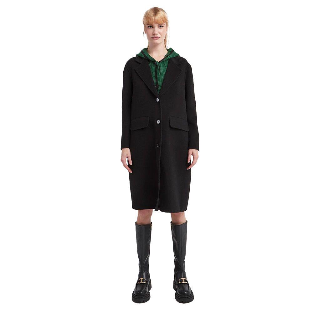 ERMANNO SCERVINO crni ženski kaput sa zelenim pletenim umetkom