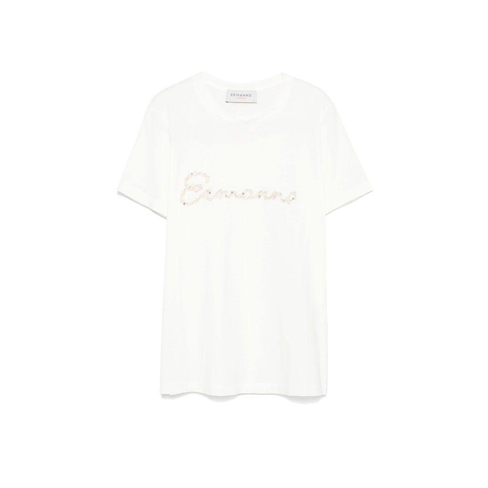 ERMANNO SCERVINO bijela ženska majica sa vezenim logom od perlica