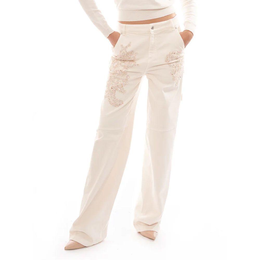 ERMANNO SCERVINO bež ženske pantalone sa vezenim detaljima