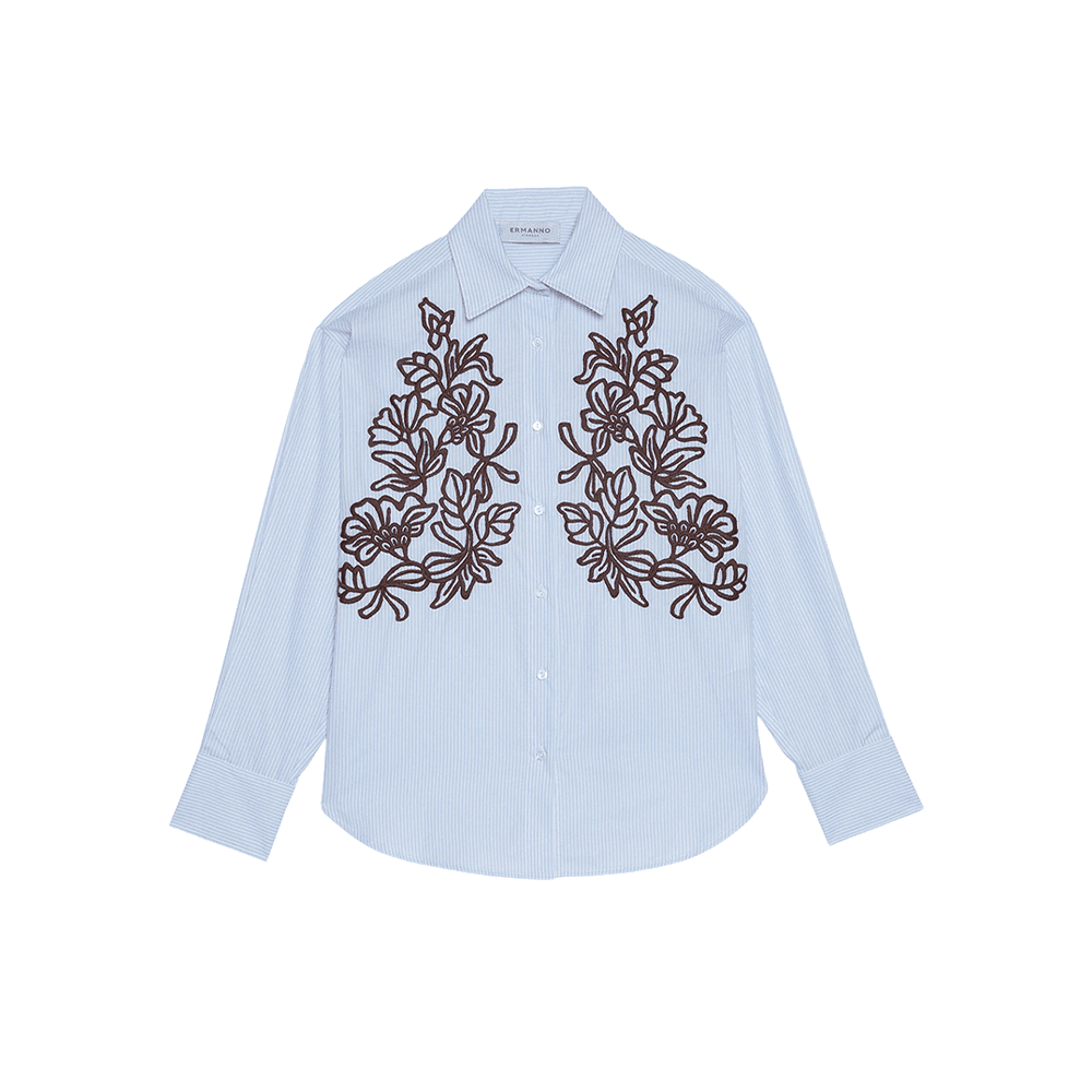 ERMANNO SCERVINO plavo-bijela ženska prugasta košulja sa vezenim detaljima