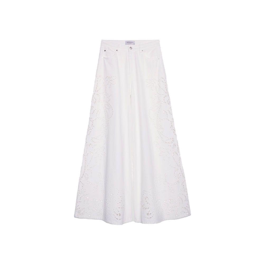 ERMANNO SCERVINO bijele ženske široke pantalone sa vezenim detaljima
