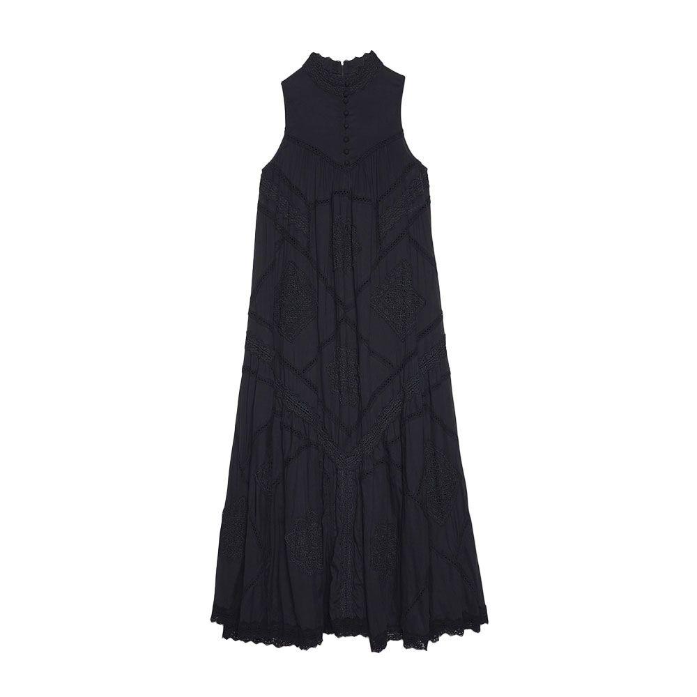 ERMANNO SCERVINO crna ženska duga haljina sa vezenim detaljima