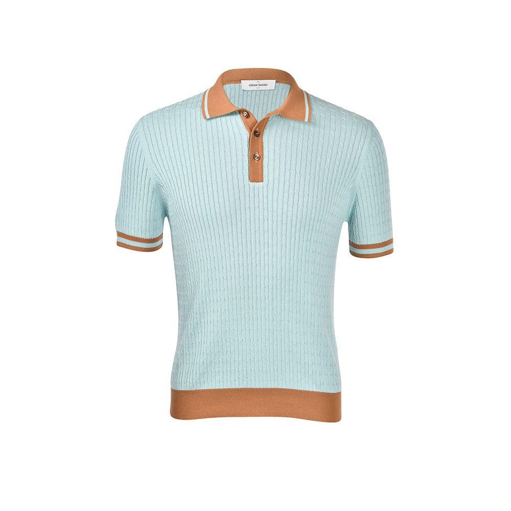 GRAN SASSO tirkizna polo muška končana majica sa braon kragnom i ranflama