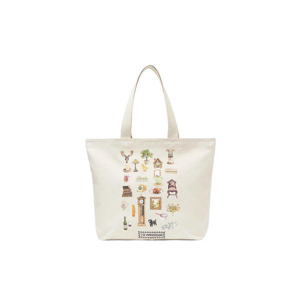 JW ANDERSON Canvas Tote bež pletena tašna sa graficima