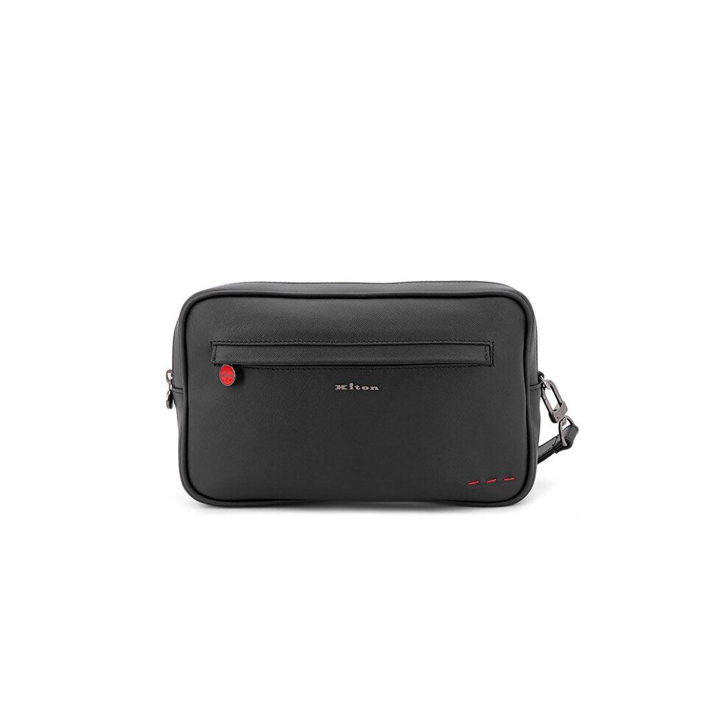 KITON crni muški neseser sa crvenim štepom