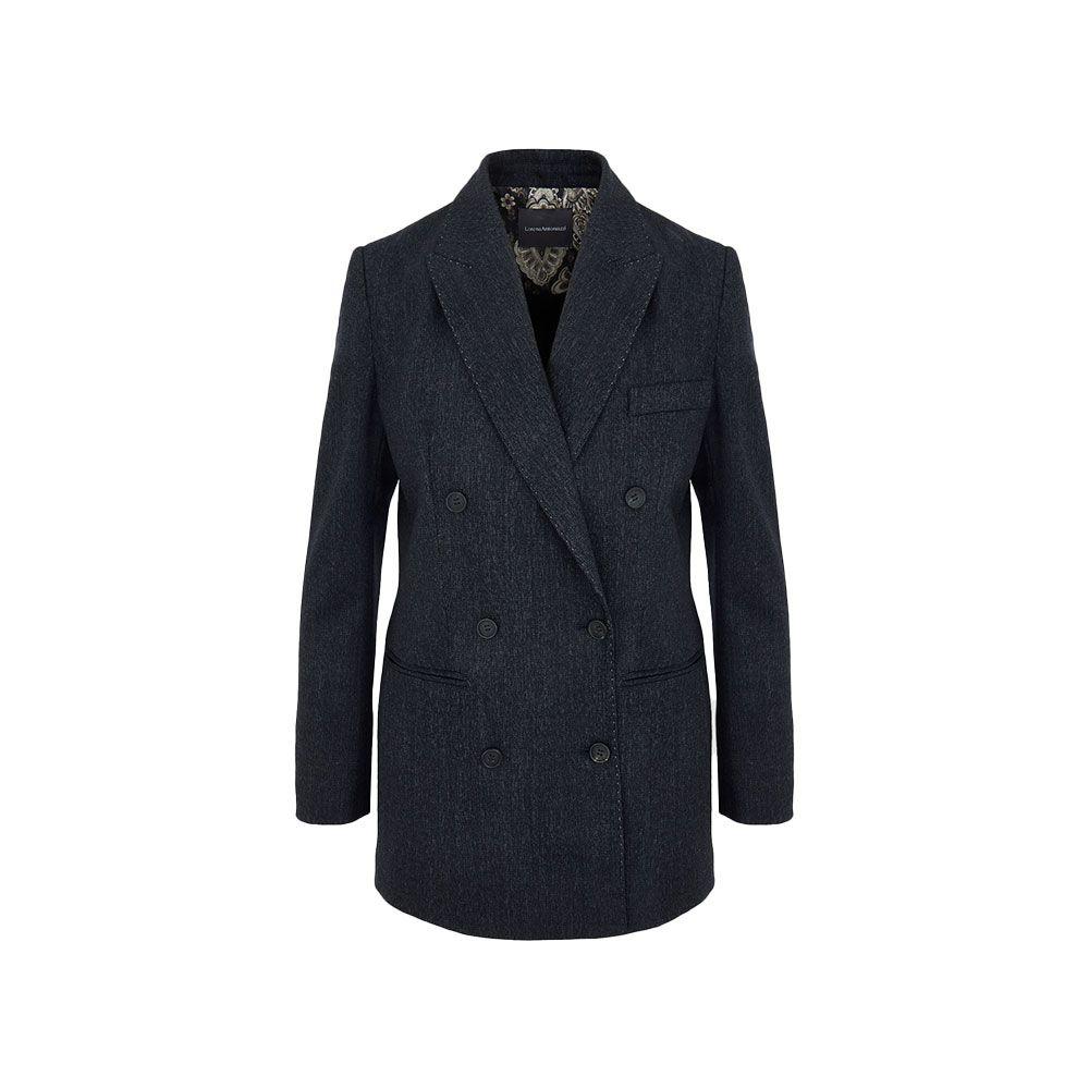 LORENA ANTONIAZZI tamni teksas ženski sako sa duplim kopčanjem