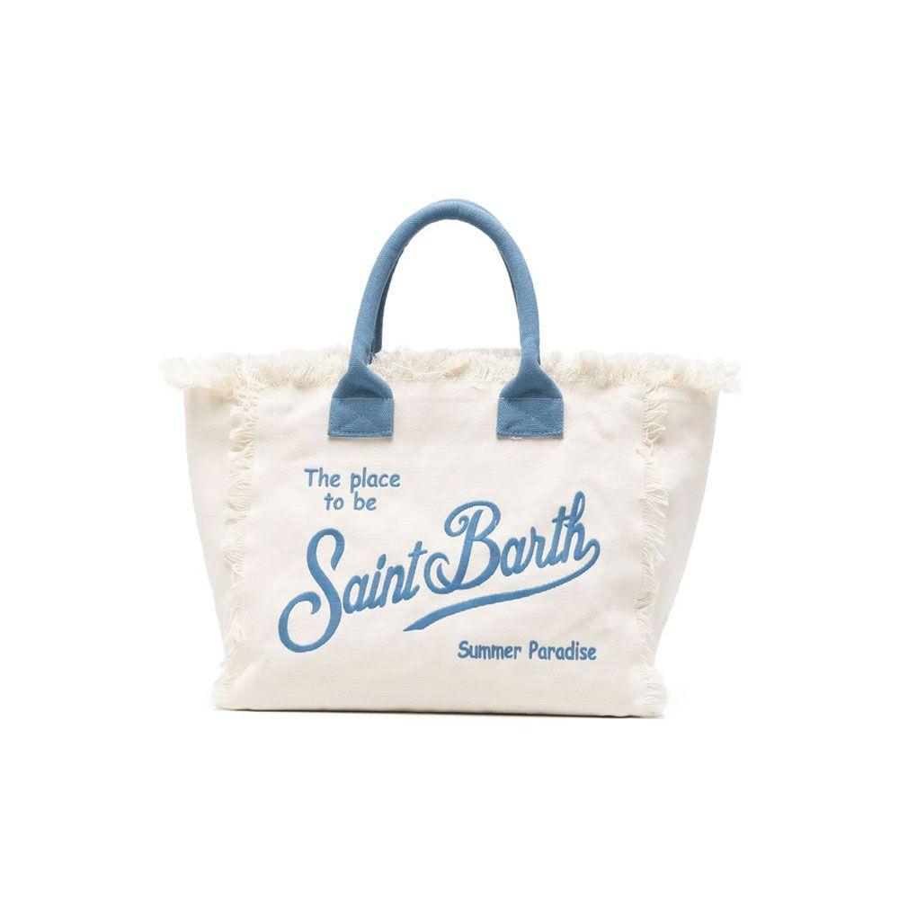 MC2 SAINT BARTH Vanity mliječno bijela ženska torba sa vezenim plavim logom