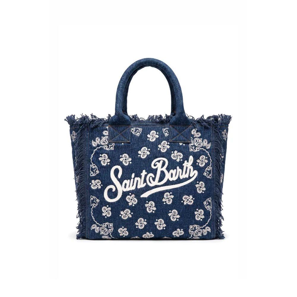 MC2 SAINT BARTH Vanity denim ženska platnena torba sa vezenim bandana motivima i logom
