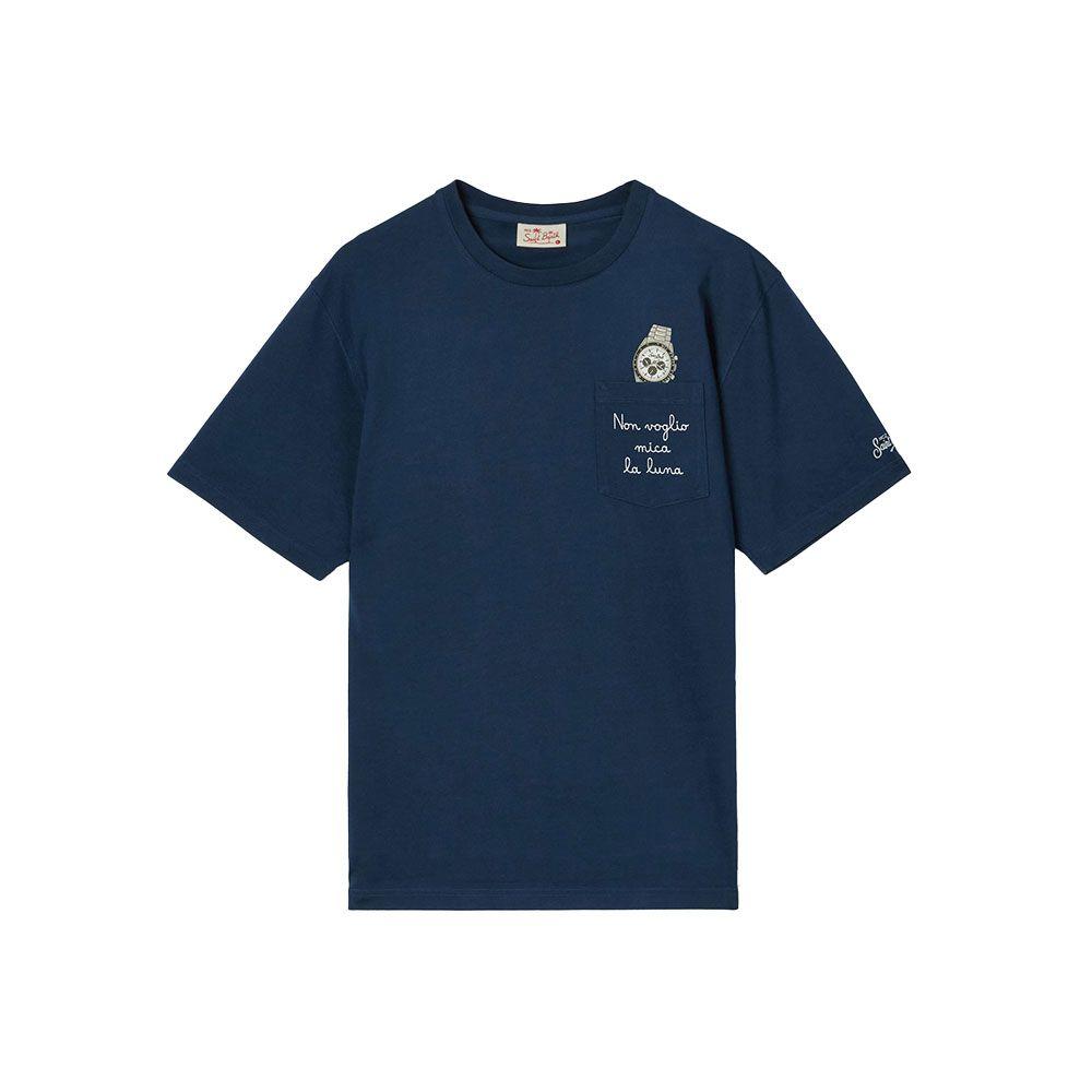 MC2 SAINT BARTH teget muška majica sa "Non voglio mica la luna" vezom