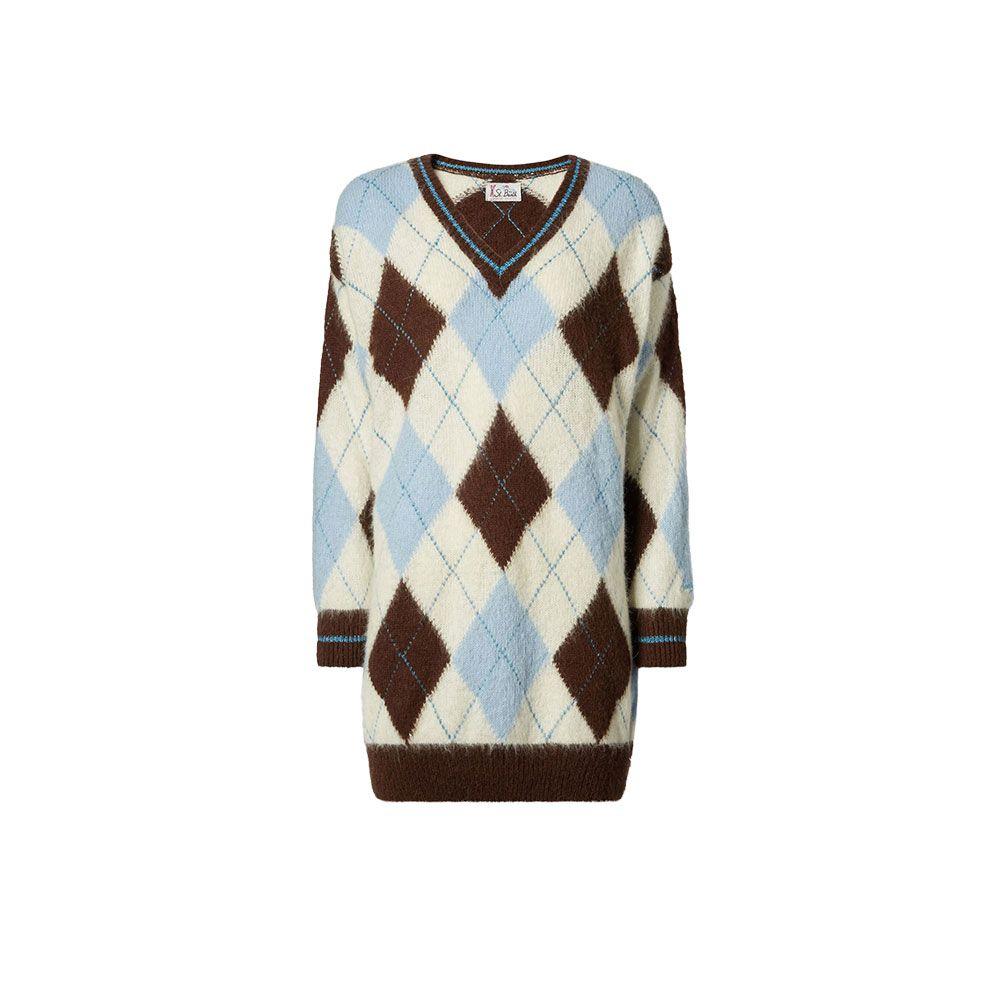 MC2 SAINT BARTH braon ženski džemper sa plavo bijelim rombovima