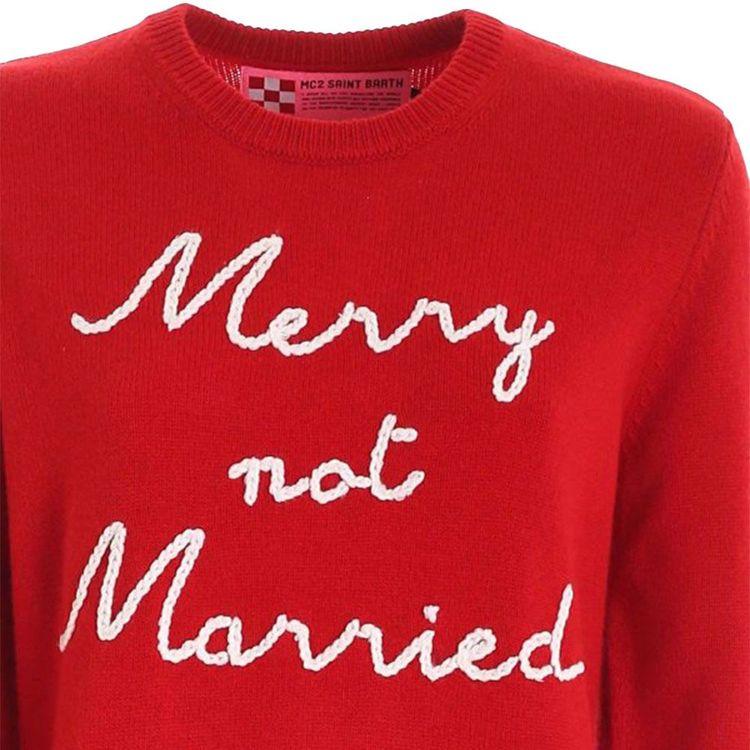 MC2 SAINT BARTH crveni ženski džemper sa bijelim natpisom Merry Not Married