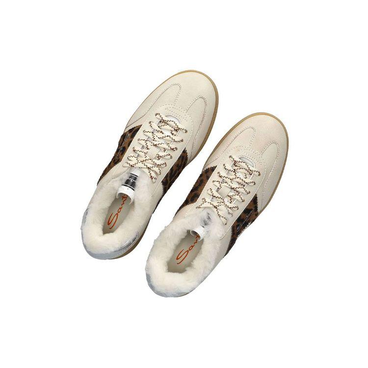 SANTONI bež ženske patike od nubuk kože sa tigrastim detaljima i krznom