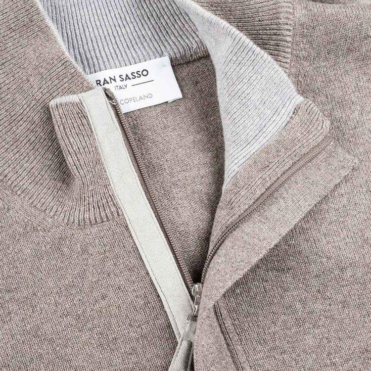 GRAN SASSO svijetlo braon muški džemper od vune i kašmira sa polu-rajsferšlusom
