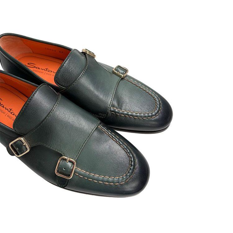 SANTONI Double Buckle tamno zelene cipele