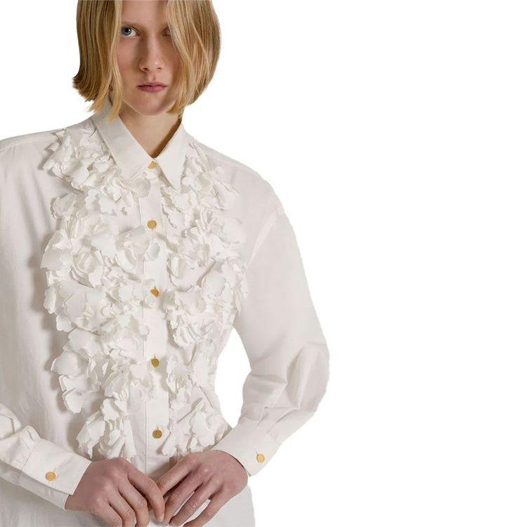 ALBERTA FERRETTI bijela ženska košulja sa cvjetnim aplikacijama