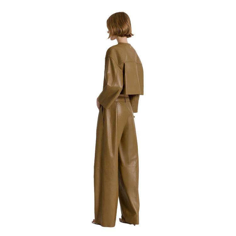 ALBERTA FERRETTI maslinaste široke kožne pantalone