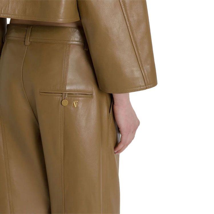 ALBERTA FERRETTI maslinaste široke kožne pantalone