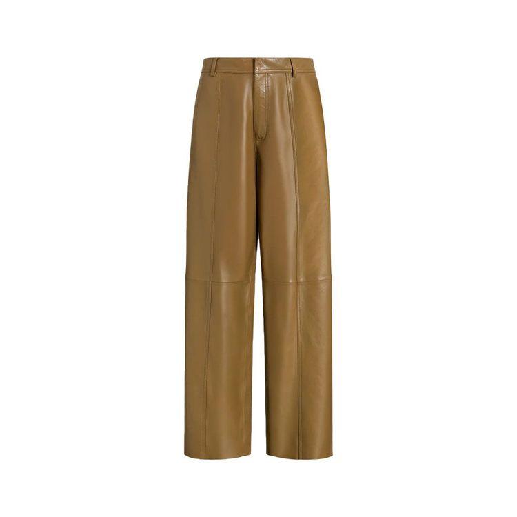 ALBERTA FERRETTI maslinaste široke kožne pantalone