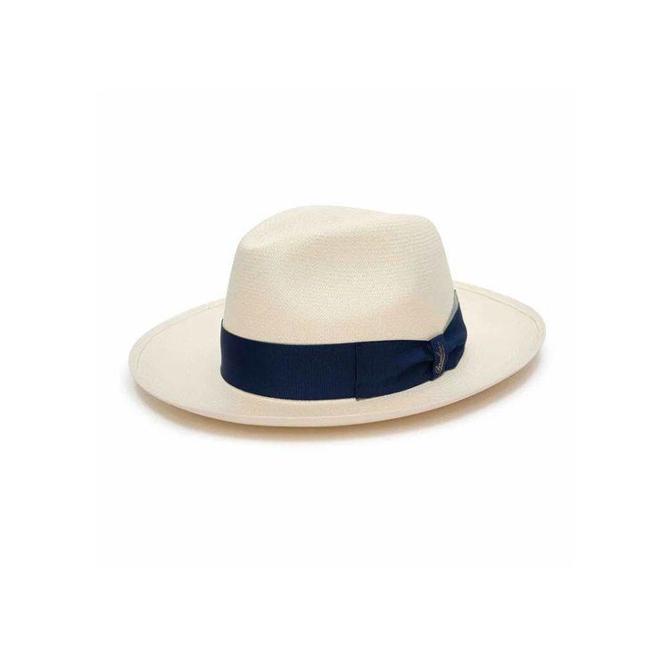 BORSALINO Panama mliječno bijeli šešir sa teget trakom