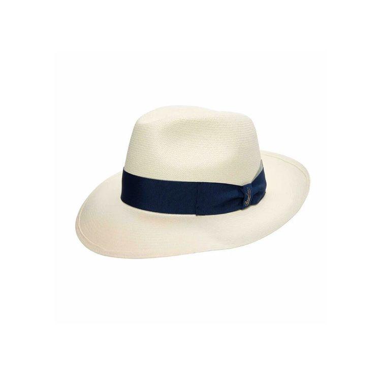 BORSALINO Panama mliječno bijeli šešir sa teget trakom