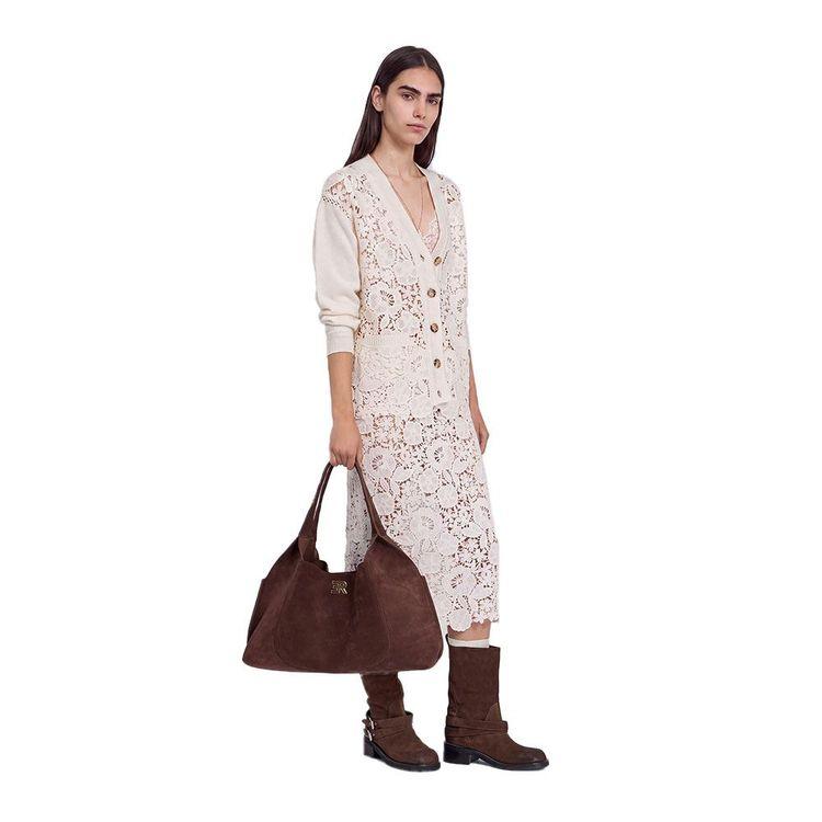 ERMANNO SCERVINO Candy Hobo velika tamno braon tašna od antilopa