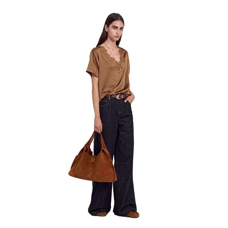 ERMANNO SCERVINO Candy Hobo velika braon tašna od antilopa
