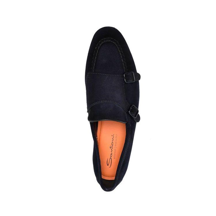 SANTONI teget muške cipele od antilopa sa dvostrukom kopčom