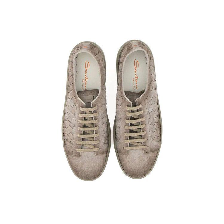 SANTONI tamno bež muške patike od pletene prevrnute kože