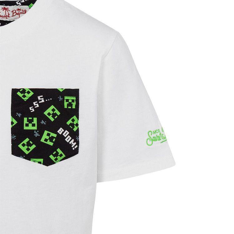 MC2 SAINT BARTH bijela dječija majica sa Minecraft printom  na džepu
