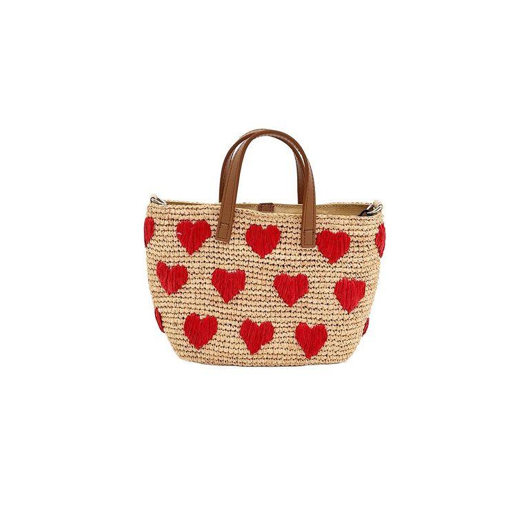 MC2 SAINT BARTH Raffia City Mini bež ženska torba sa srcima