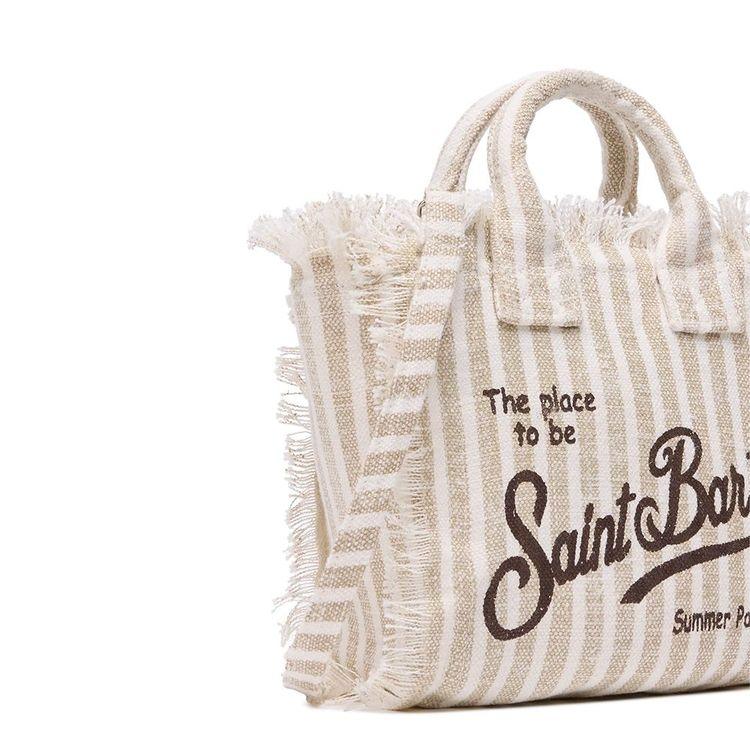 MC2 SAINT BARTH Mini Vanity bež-bijela lanena ženska torba