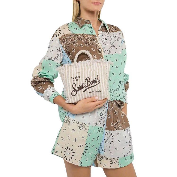 MC2 SAINT BARTH Mini Vanity bež-bijela lanena ženska torba