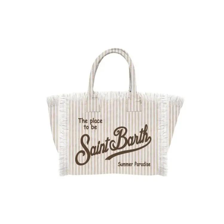 MC2 SAINT BARTH Colette bež-bijela ženska lanena torba