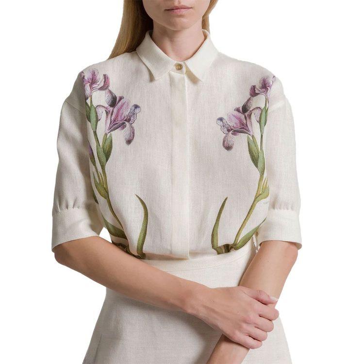 ALBERTA FERRETTI mliječno bijela lanena bluza sa cvjetnim printom