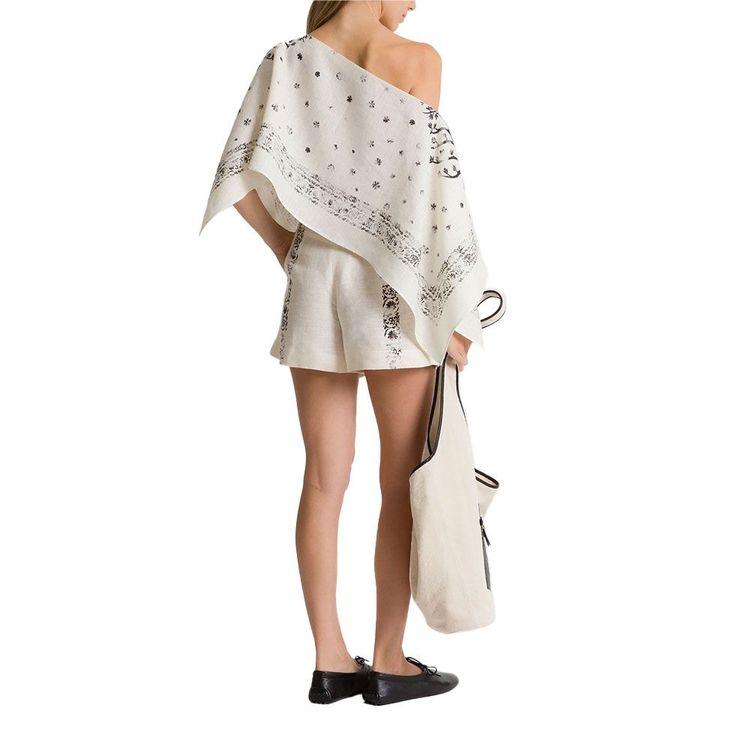 ALBERTA FERRETTI mliječno bijeli ženski laneni šorts sa cvjetnim printom