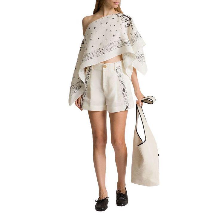 ALBERTA FERRETTI mliječno bijeli ženski laneni top sa cvjetnim printom