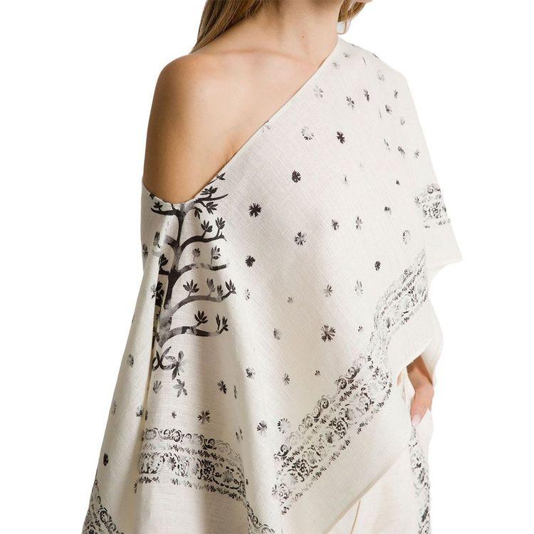 ALBERTA FERRETTI mliječno bijeli ženski laneni top sa cvjetnim printom