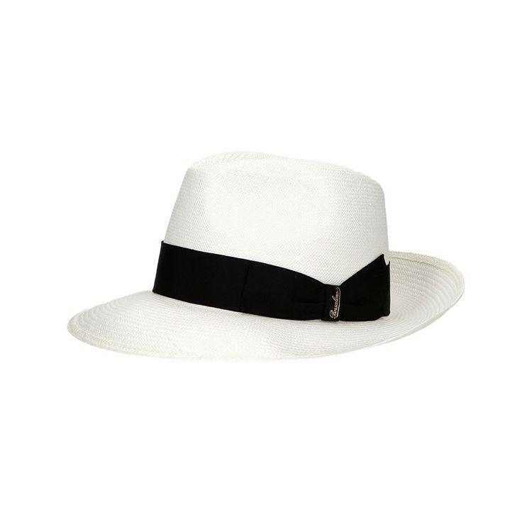 BORSALINO Panama Fine bijeli šešir sa teget trakom