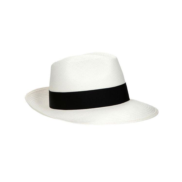 BORSALINO Panama Fine bijeli šešir sa teget trakom