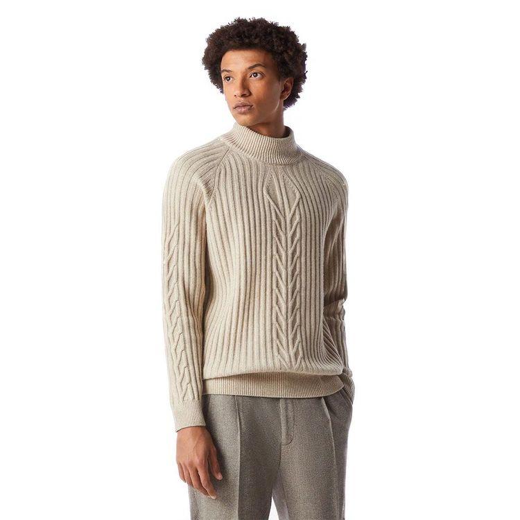 CORNELIANI bež muška polurolka od vune i svile sa pletenim detaljima