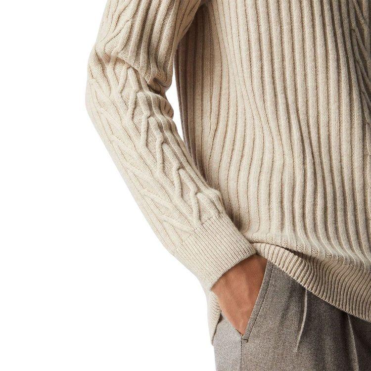 CORNELIANI bež muška polurolka od vune i svile sa pletenim detaljima