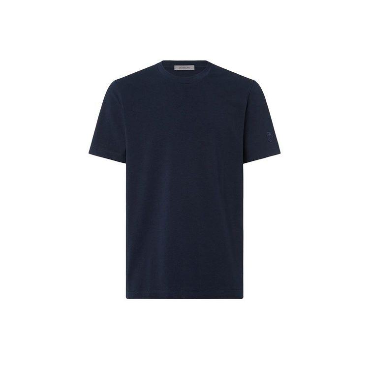 CORNELIANI teget muška majica sa izvezenim logom na rukavu