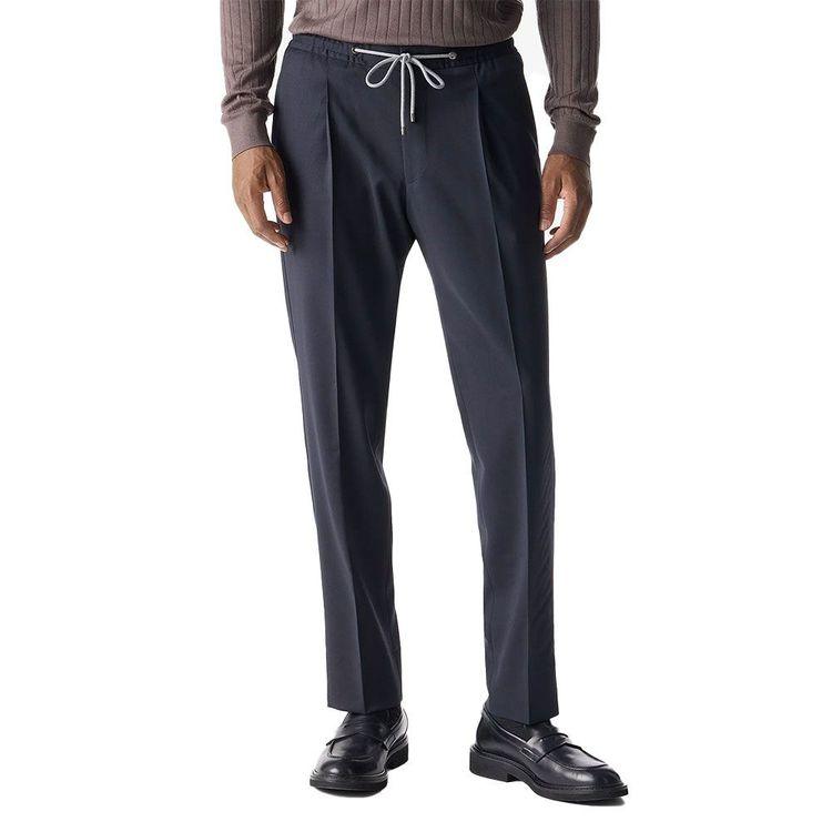 CORNELIANI teget muške pantalone od elastičnog vunenog flanela