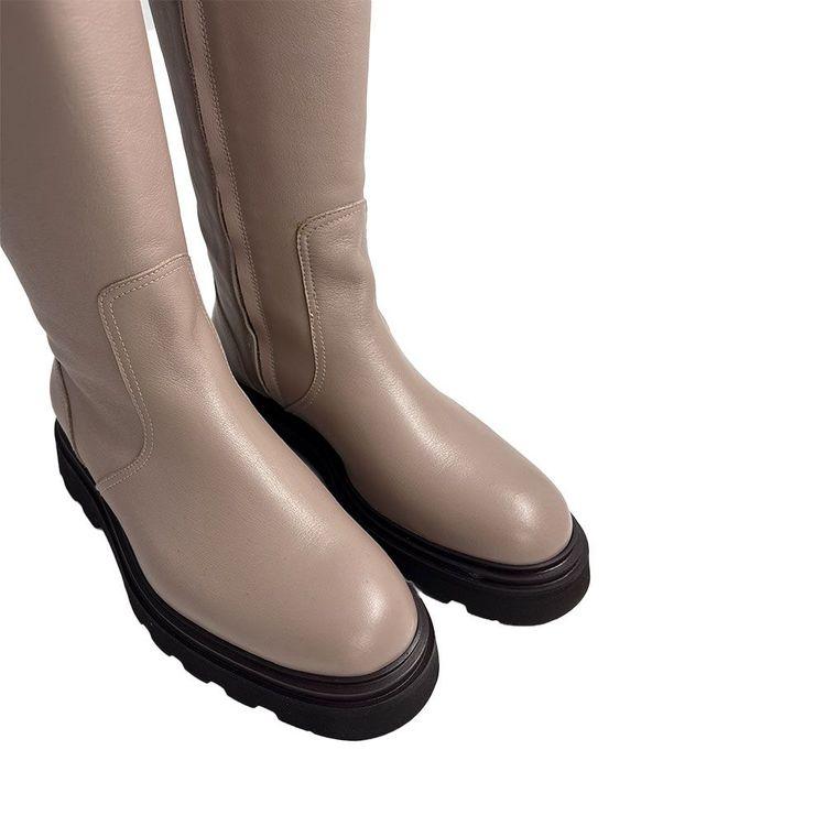 DOUCAL'S bež ženske čizme sa crnim đonom