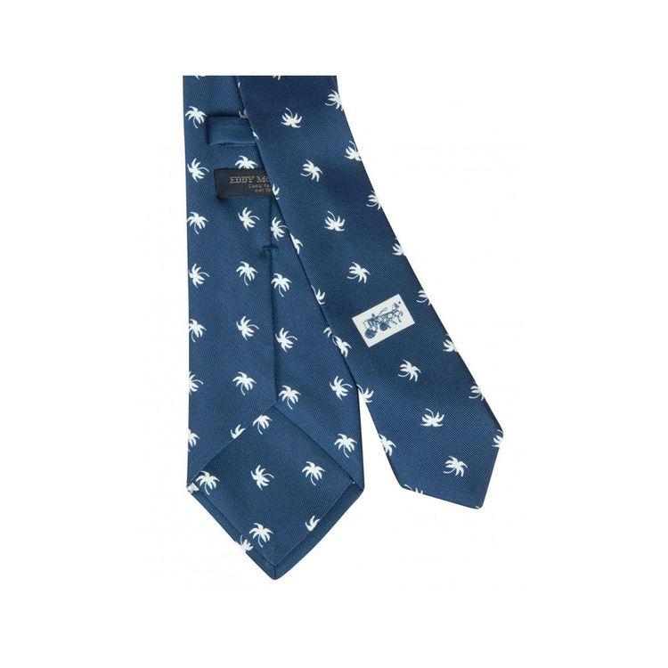 EDDY MONETTI tamno plava kravata sa paternom bijelih palmi