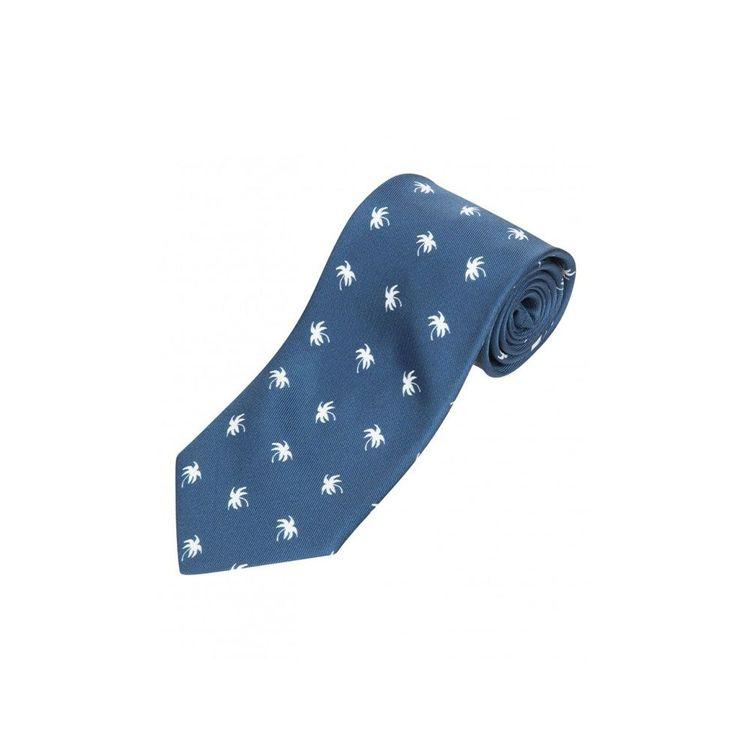 EDDY MONETTI tamno plava kravata sa paternom bijelih palmi