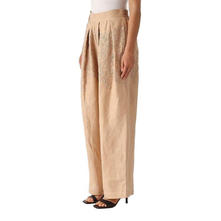 ERMANNO SCERVINO tamno bež lanene ženske pantalone