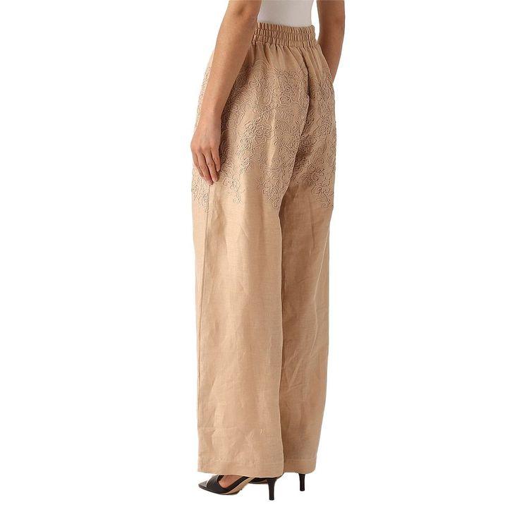 ERMANNO SCERVINO tamno bež lanene ženske pantalone